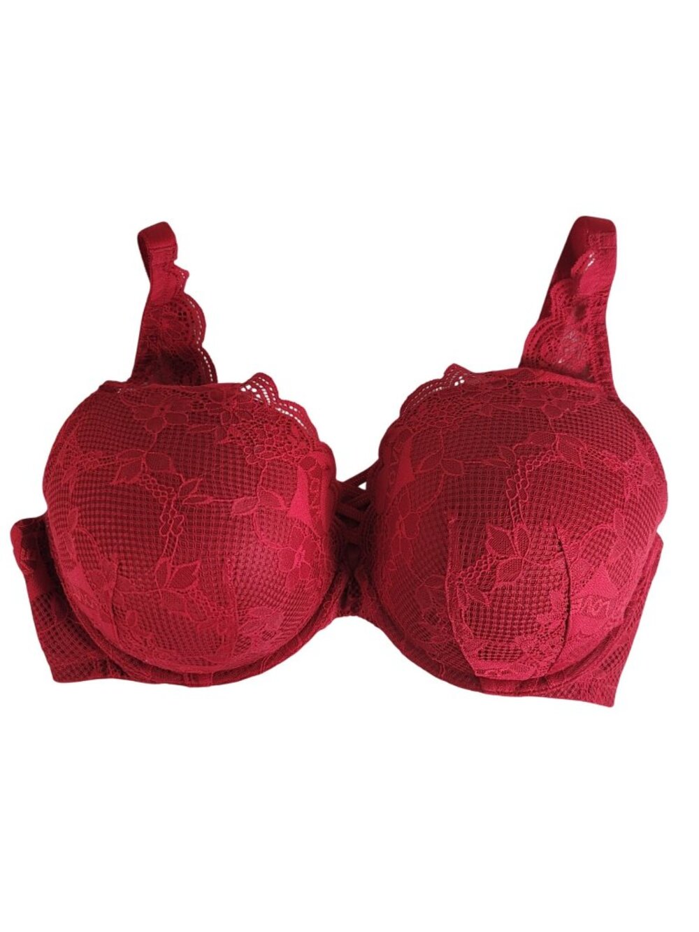 Torrid XO Plunge Underwire Bra Red 40DDD Adj 360 Back Smoothing Lace Push Up